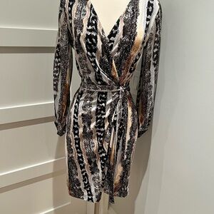 Diane Von Furstenberg Black and White Wrap Tie Front Dress